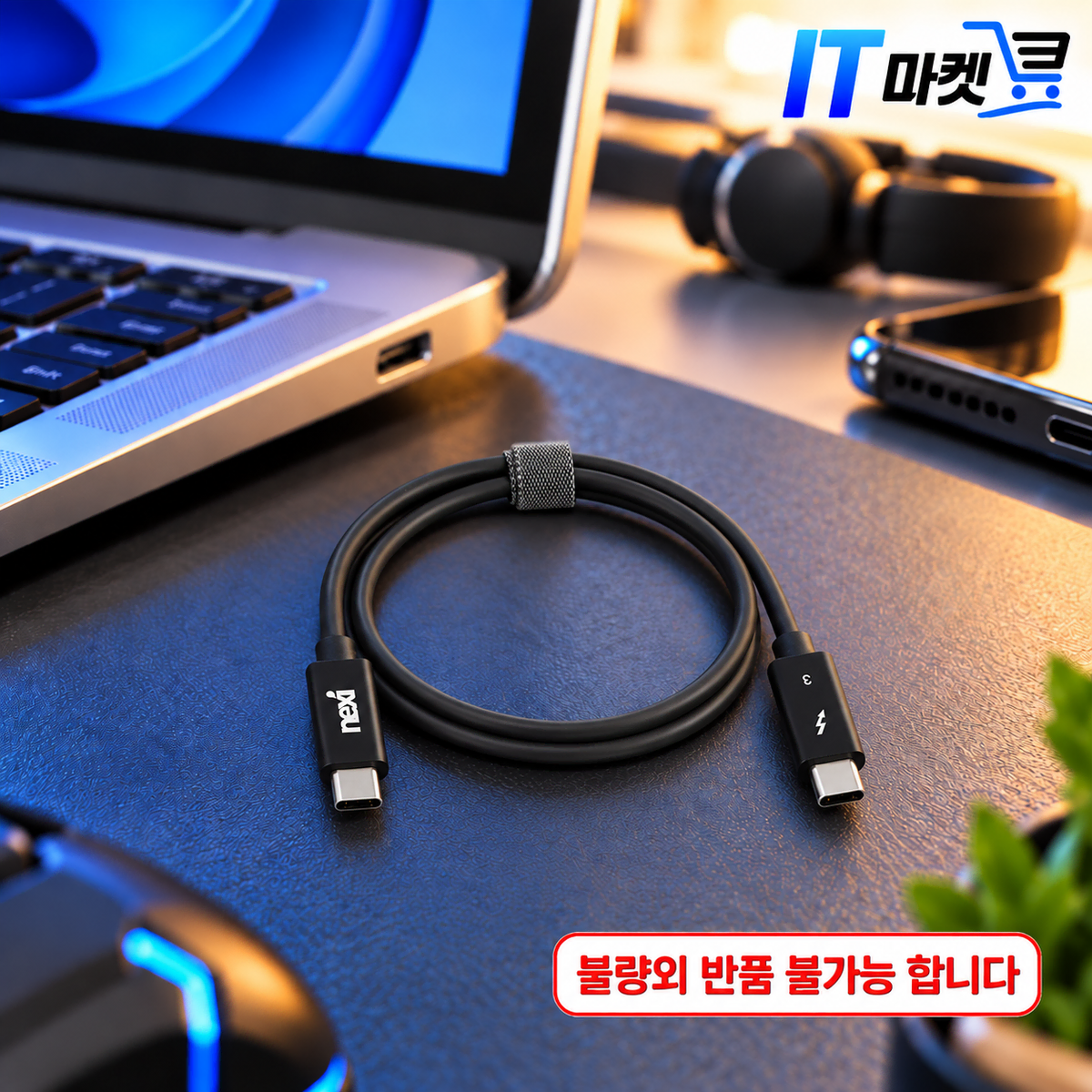 [딜러직판가/새상품]썬더볼트3 패시브 100W 케이블 1m