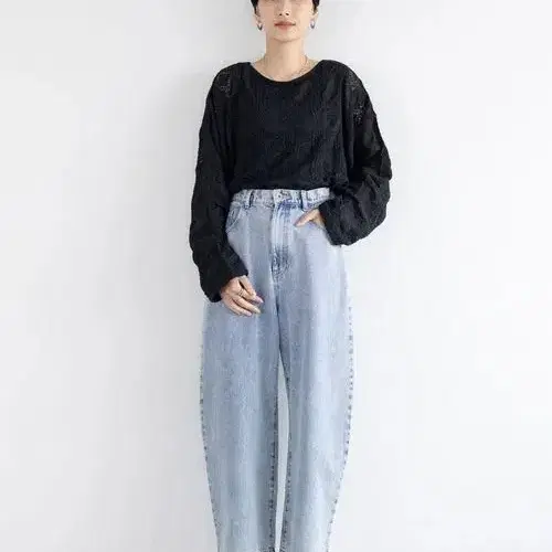 LEPSIM 연청 하이웨스트 커브드 데님 팬츠 / 간절기 청바지 뒷밴딩 26 27 사이즈 추천