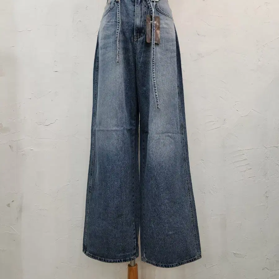 와이드 데님 팬츠 스트링 벨트 포함