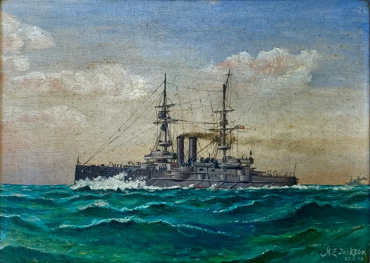 1908년 영국 HMS 글로리 전함 A.E Jackson 유화 작품