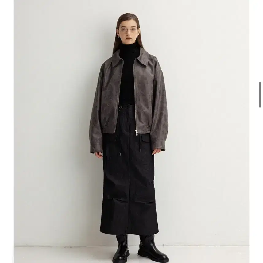 르 le crack faux leather blouson jacket (charcoal)