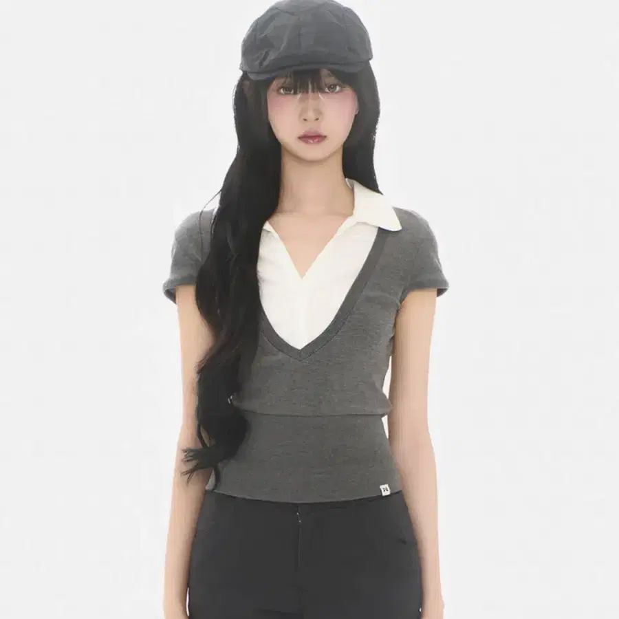 미레코 LAYERED COLLAR T GREY