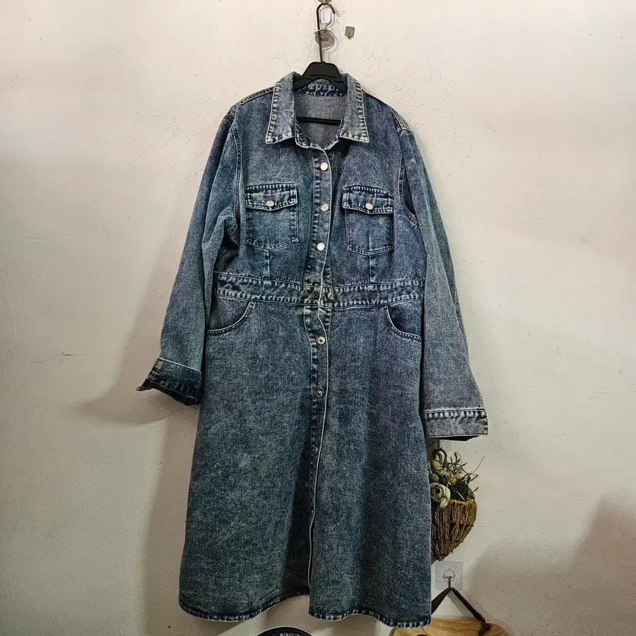 청 데님 롱 원피스