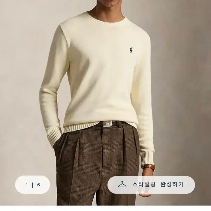 폴로 랄프로렌 남성 코튼 크루넥 스웨터 크림 새상품