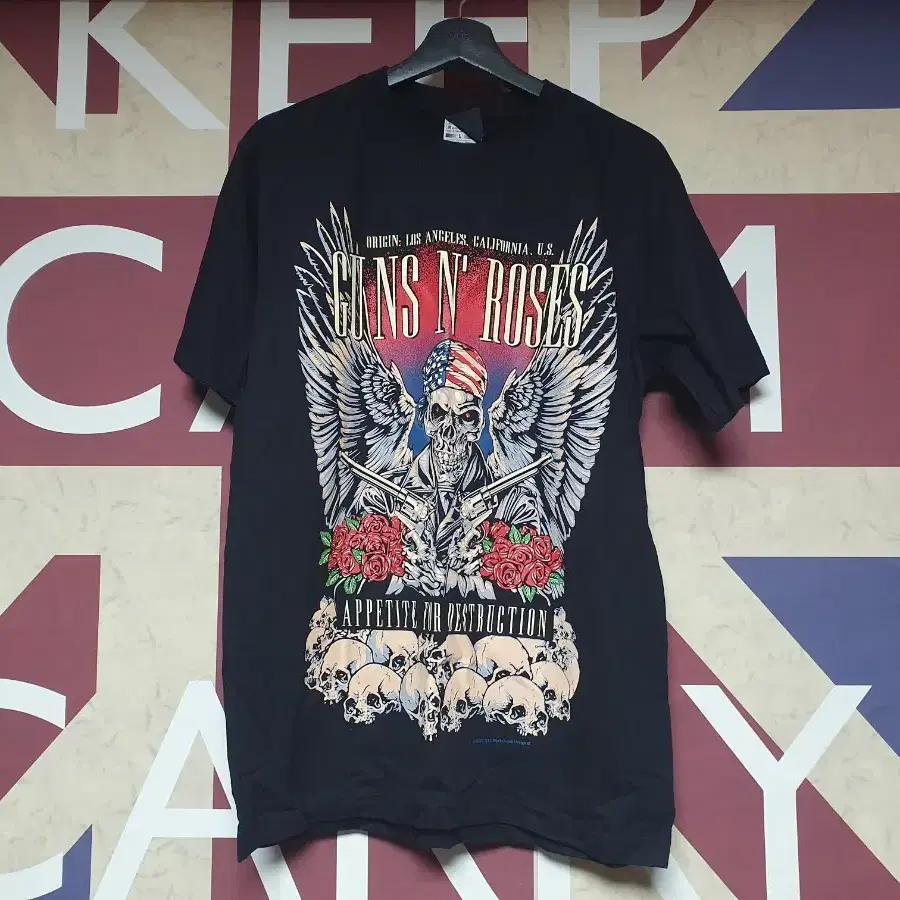 Guns N' Roses 건즈앤로지스 해골 스컬 티셔츠 락시크 뮤지션티 L 100 사이즈