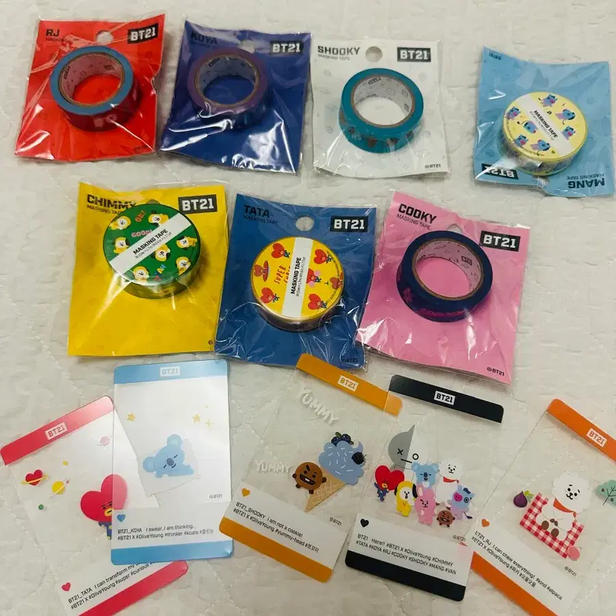 BT21 마스킹 테이프 7종 세트 + BT21 포토카드