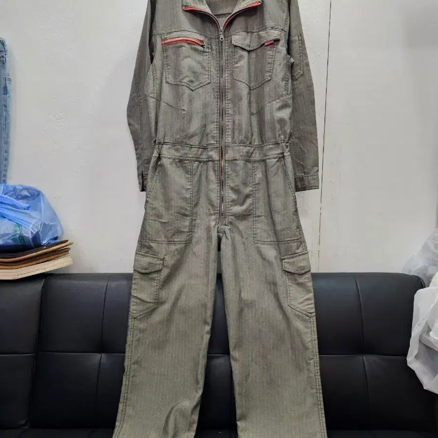 헤링본 조직 점프수트 커버올 작업복