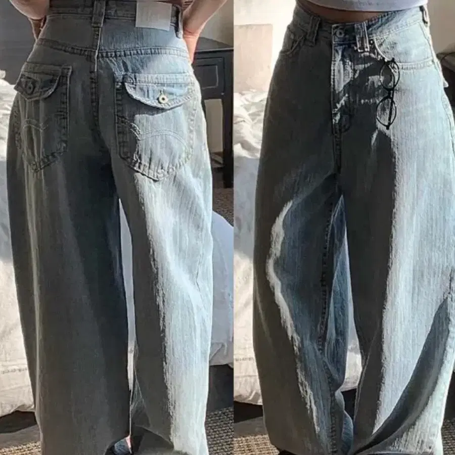 OOTJ 데님 와이드 연청 힙포켓 S 에이블리 레이디시티