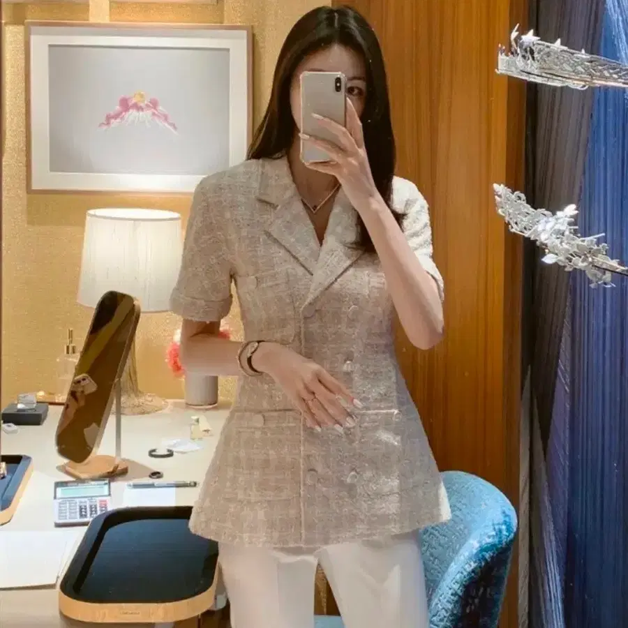 새상품 라플라 제인 트위드 자켓 S 퍼플 핑크 무배