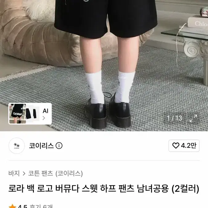 코이리스 백 로고 버뮤다 스웻 팬츠 블랙