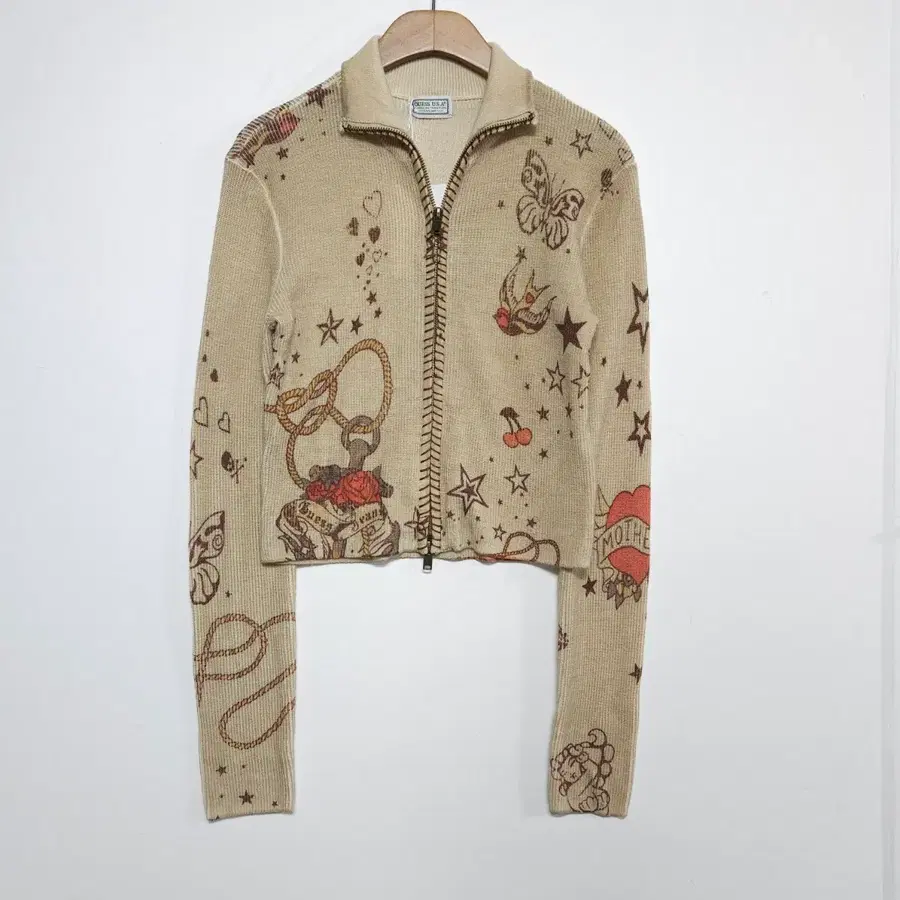 GUESS U.S.A. XS Y2K 타투 그래픽 크롭 집업 니트 YOOX