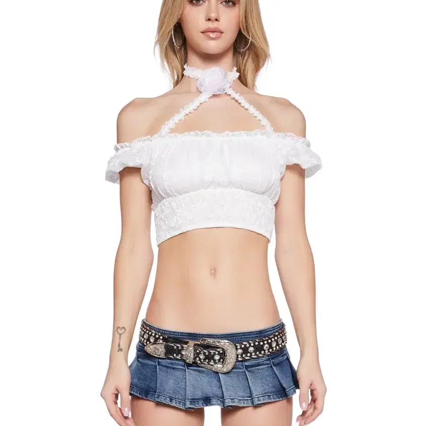 SUGAR THRILLZ 슈가 스릴즈 SUNFLOWER JOY CROP TOP - WHITE 크롭 탑 M