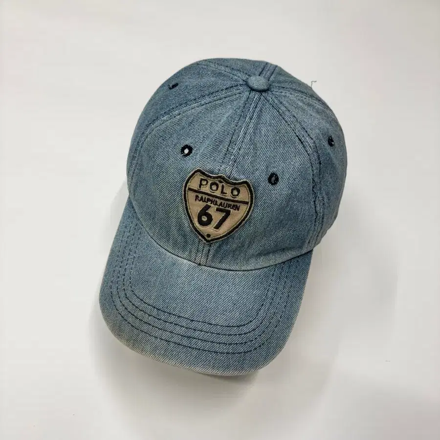 00s Polo 폴로 랄프로렌 67 쉴드 패치 데님 볼캡 모자