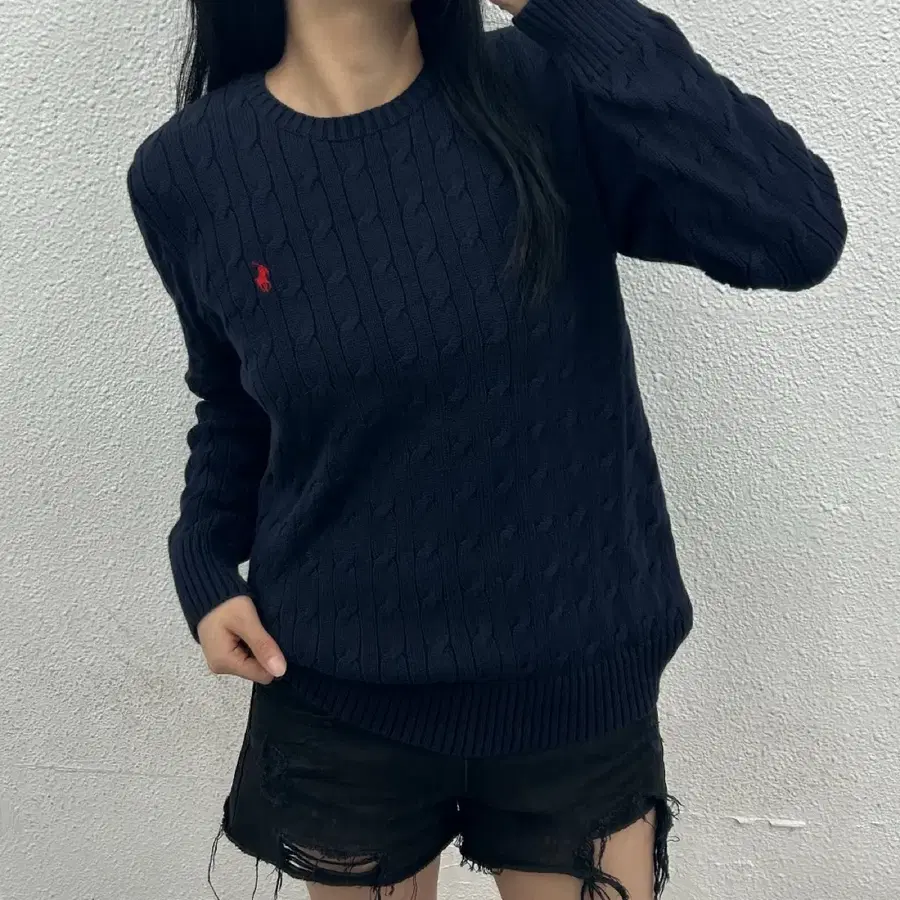 폴로 랄프로렌 레드포니 네이비 꽈배기 니트 L