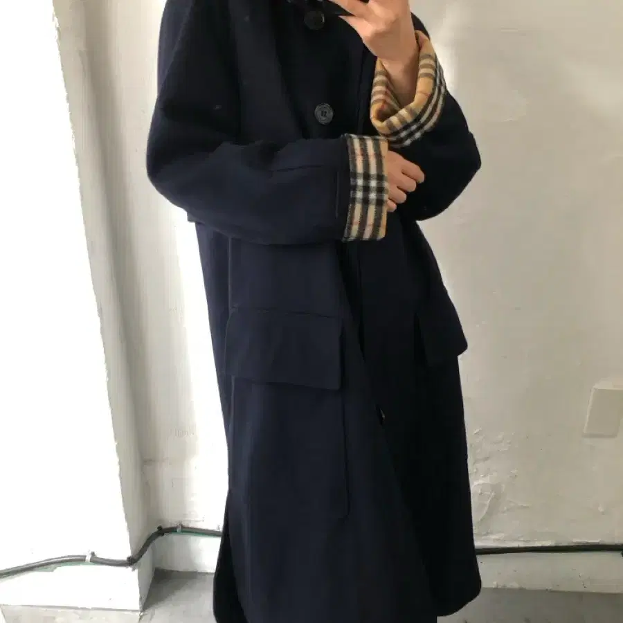 Burberry 버버리 캐시미어 네이비 노바체크 롱 코트