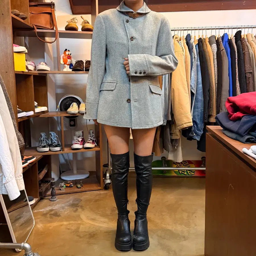 타케오키쿠치 울 비대칭 레더 스트랩 숄카라 코트 2