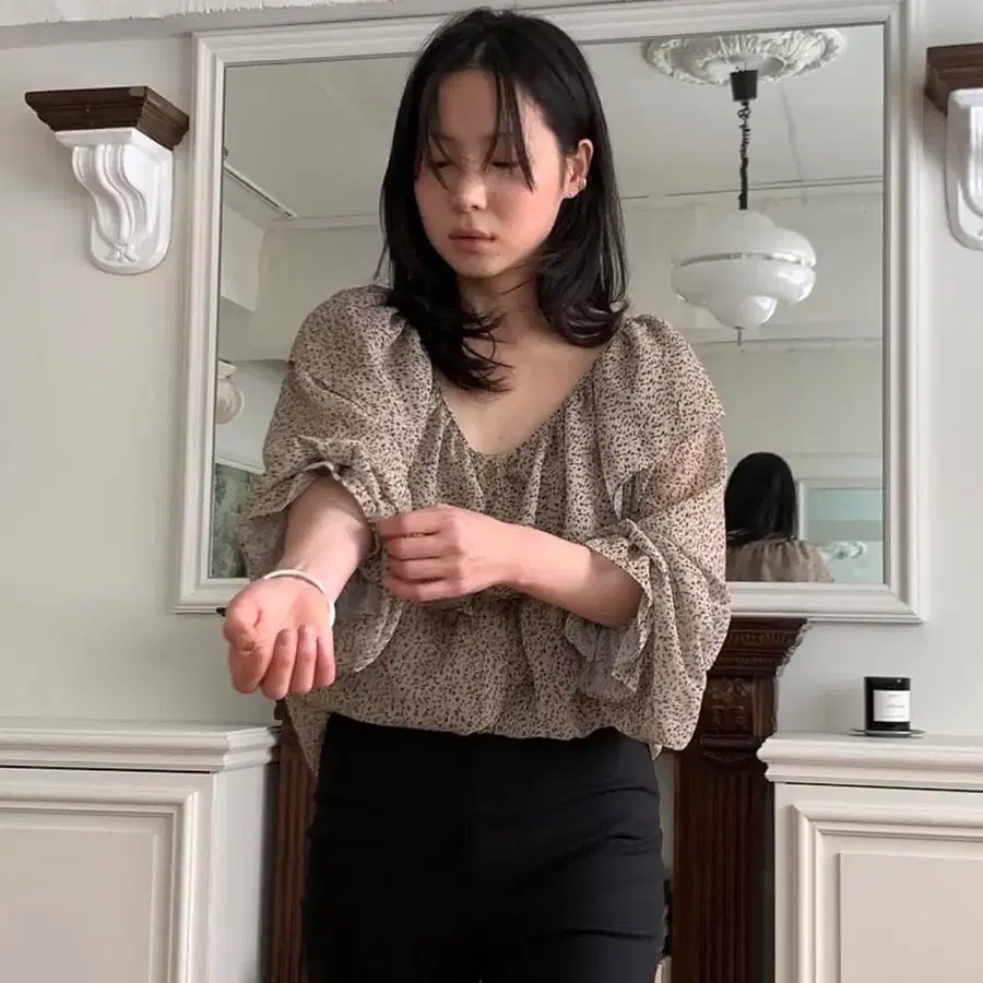 (새상품)mok 모크 레오파드 러플 블라우스