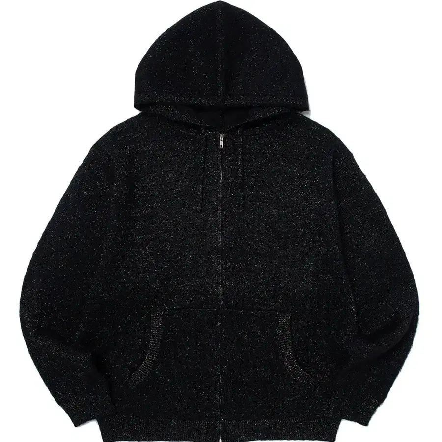 위캔더스 METALIC KNITTED ZIPUP HOODIE (BLACK) 메탈릭 후드 집업 XL