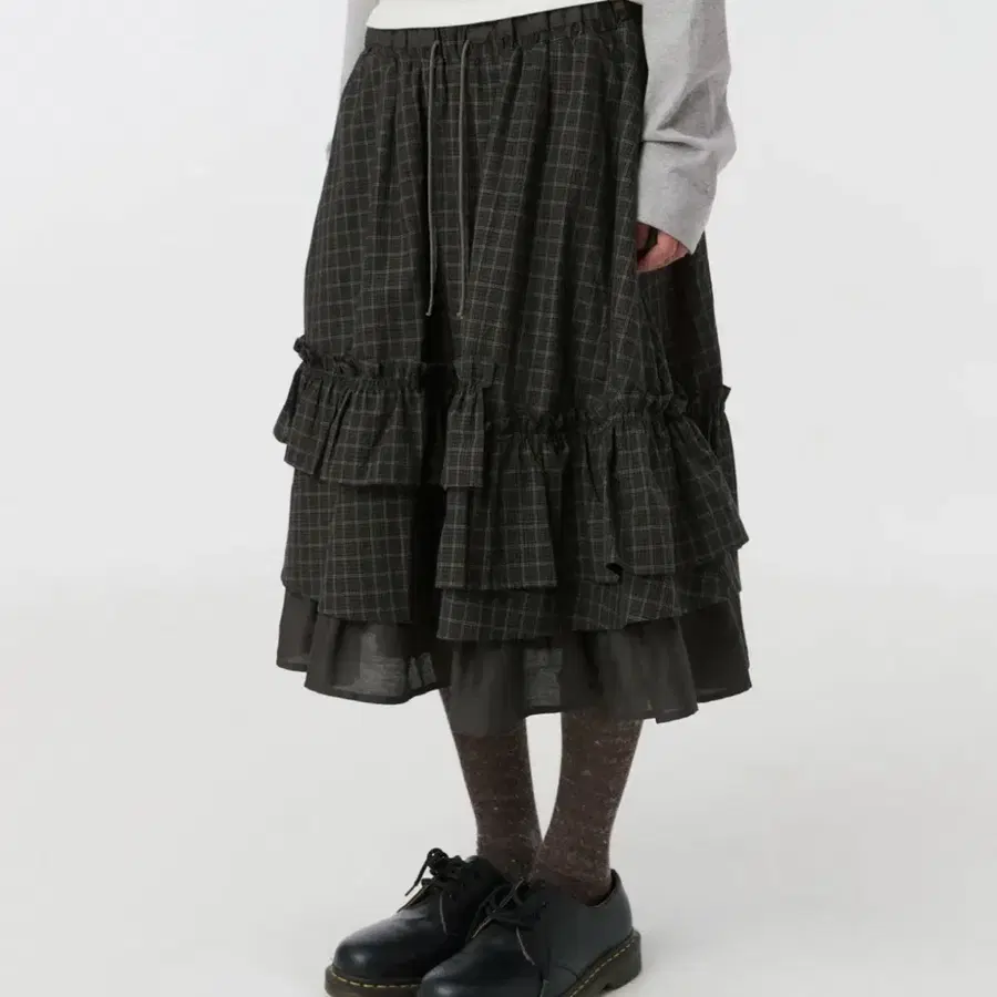 오헤시오 CHECK FRILL MIDI SKIRT, BROWN