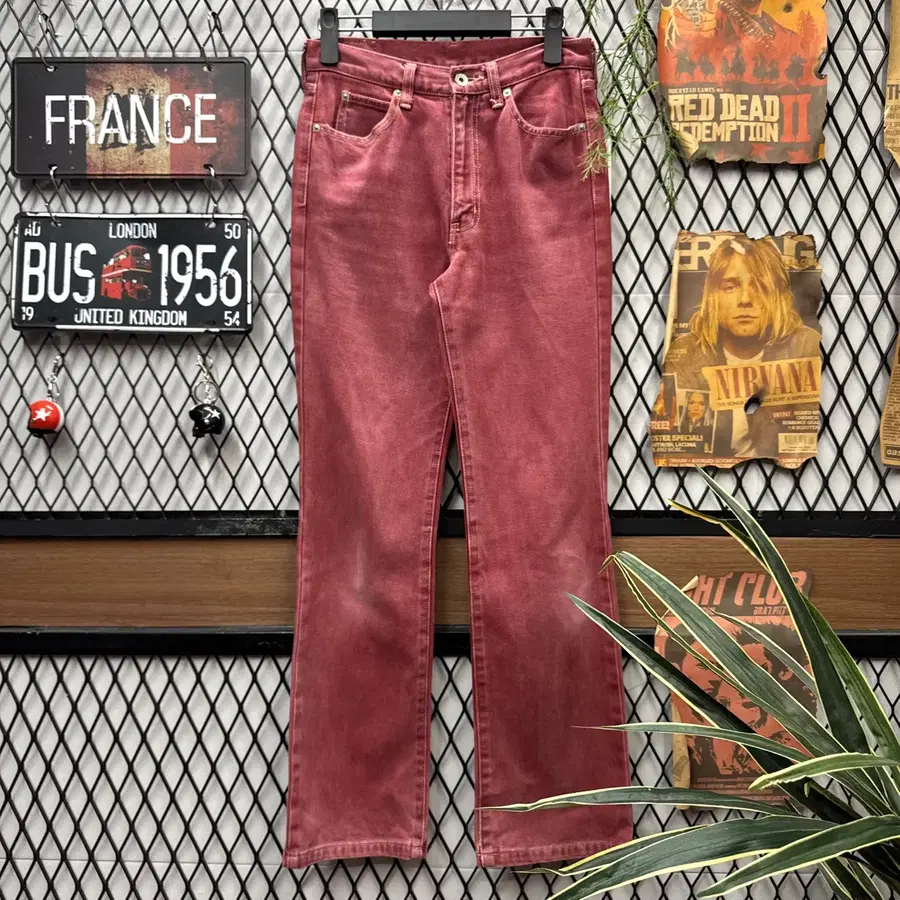 00s JPN VINTAGE 다이드 페이디드 스트레이트 진 버건디