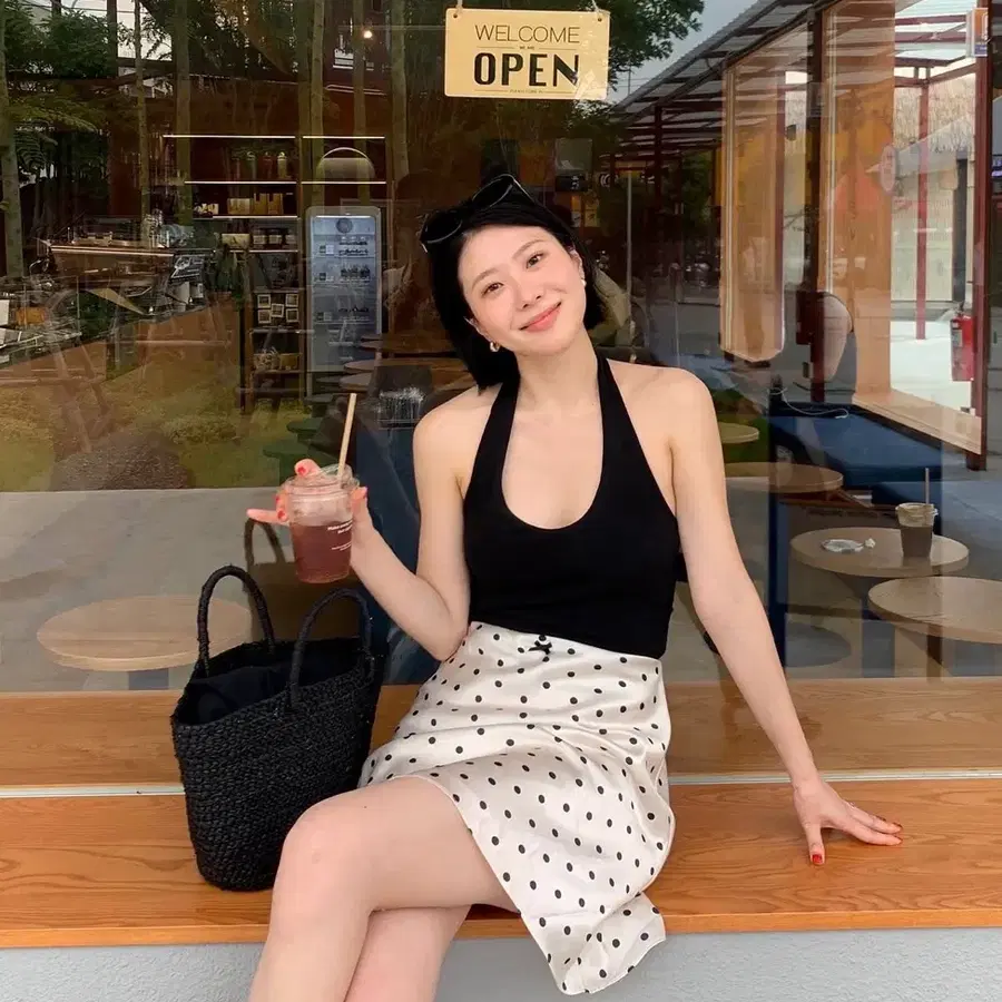 파스타파티 도트 새틴 밴딩 스커트