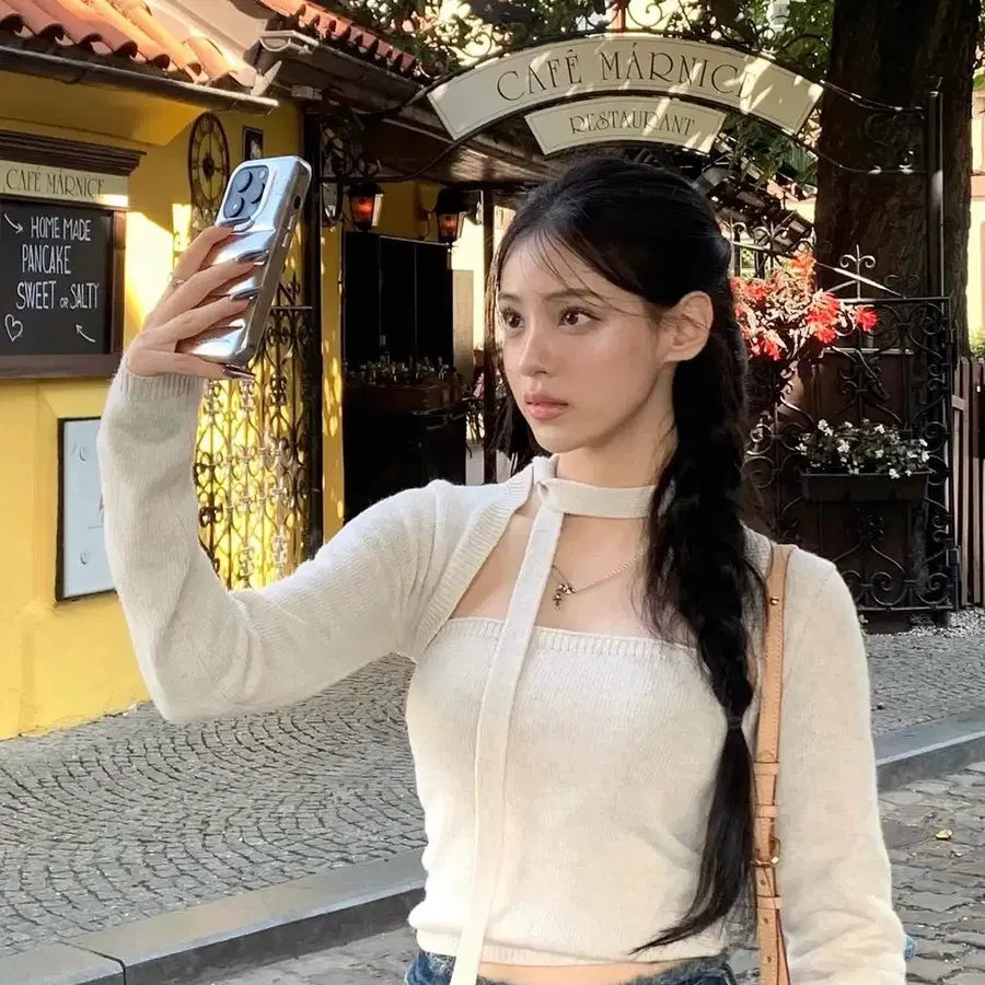 카키포인트 볼레로 쓰리셋업 , 볼레로 니트 가디건, 스카프