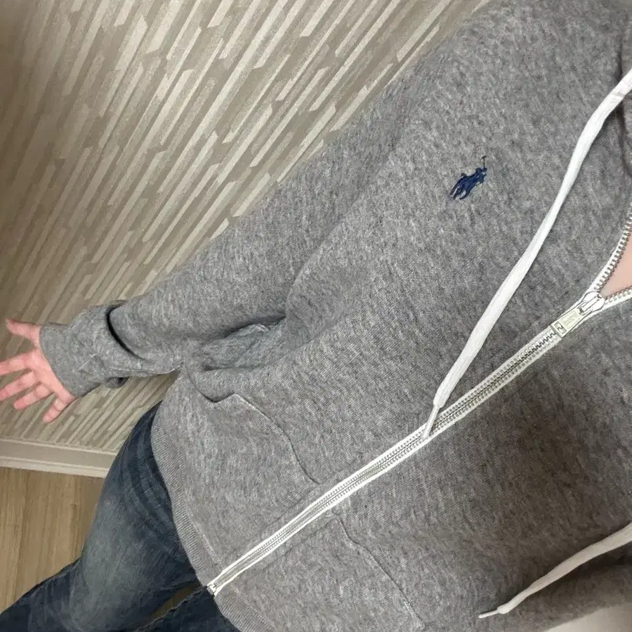 폴로 플리스 풀 지퍼 후디 그레이