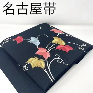 [ 나고야 오비 ] 순수 실크 블랙 당초 덩굴 문양 자수 기모노 코몬 에도 코몬 이로무지