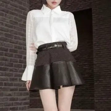 Darich 레더 도킹 벨트 프릴 미니 스커트 M