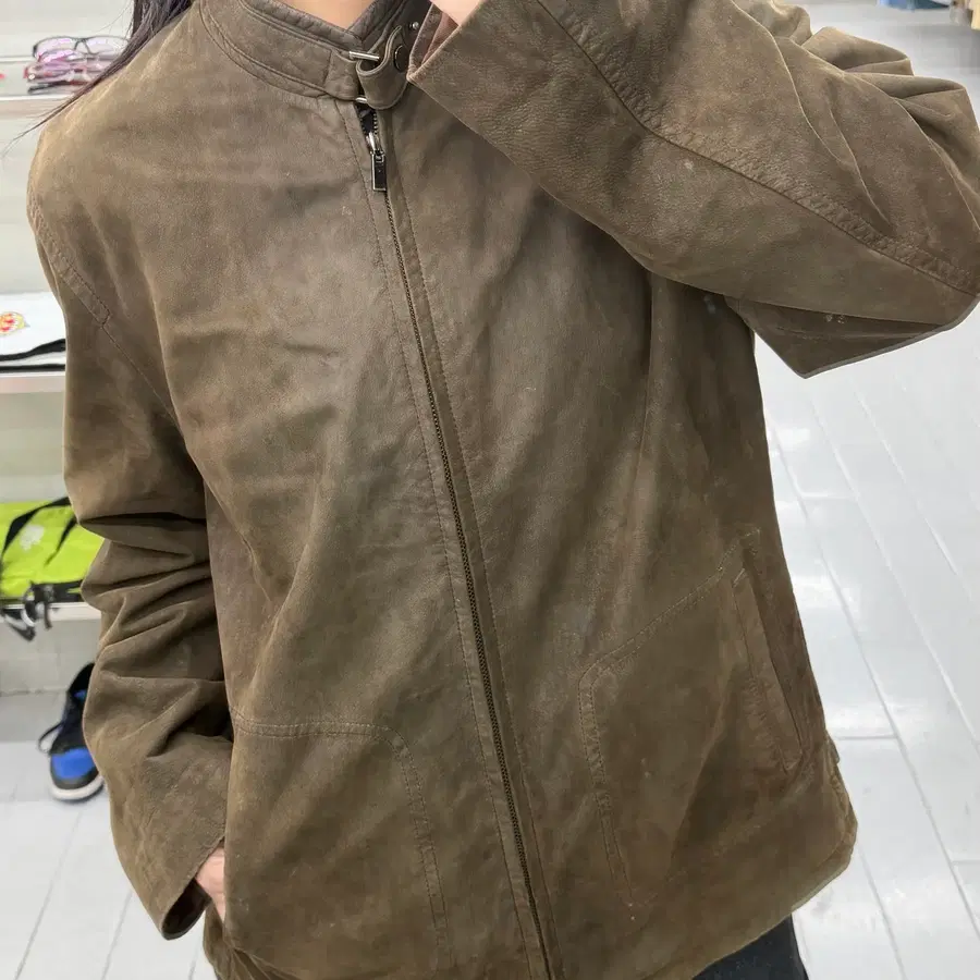 (L) 빈티지 다크 브라운 스웨이드 가죽 자켓