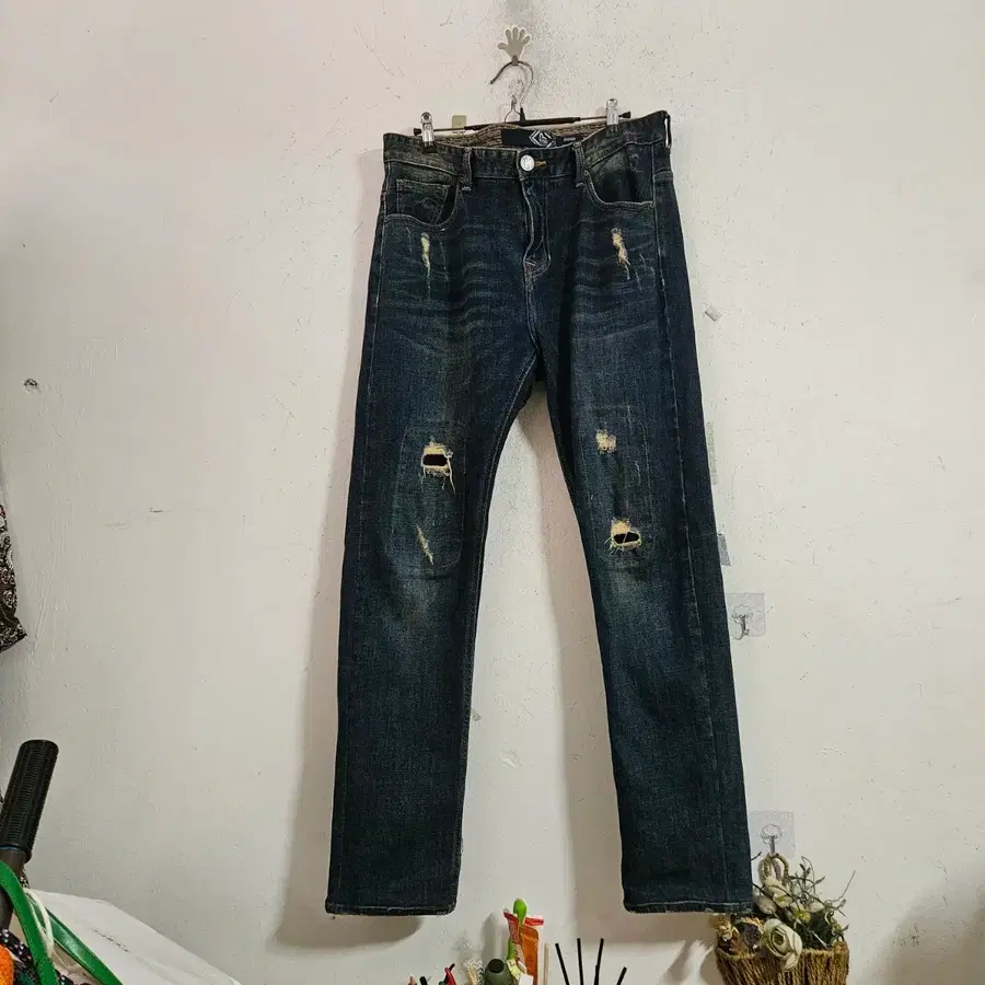 데미지 청바지 다크 블루 95