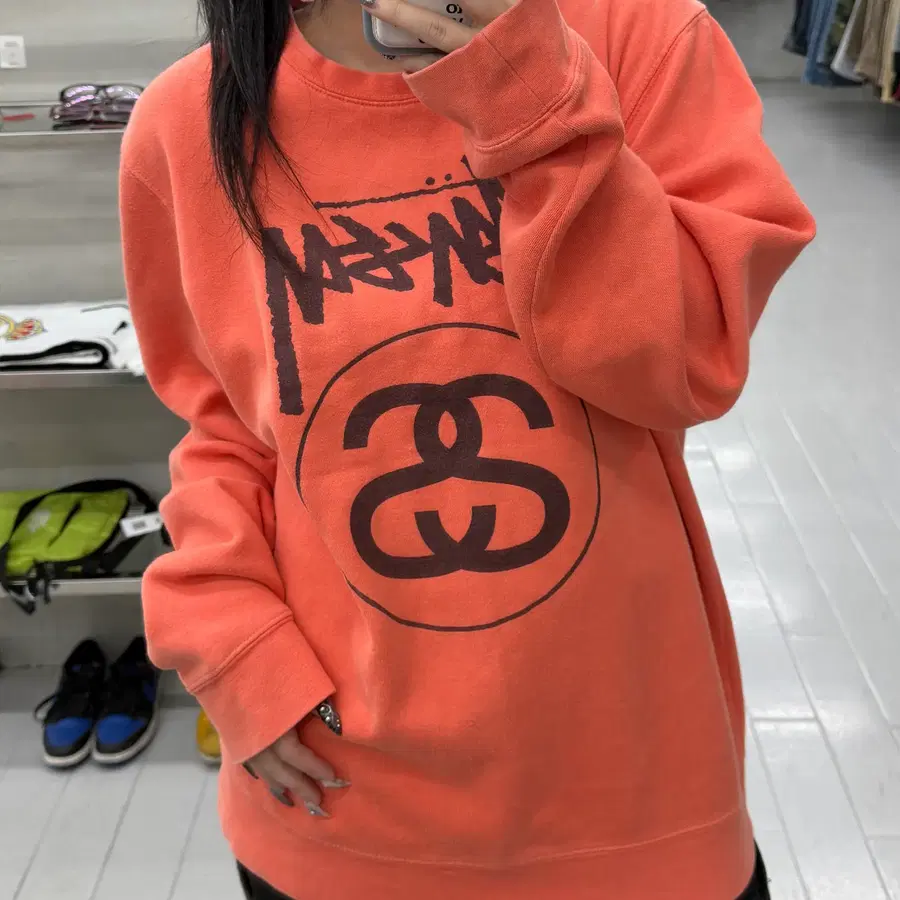 (L) 스투시 US 메이드 SS 링크 오렌지 크루넥 맨투맨