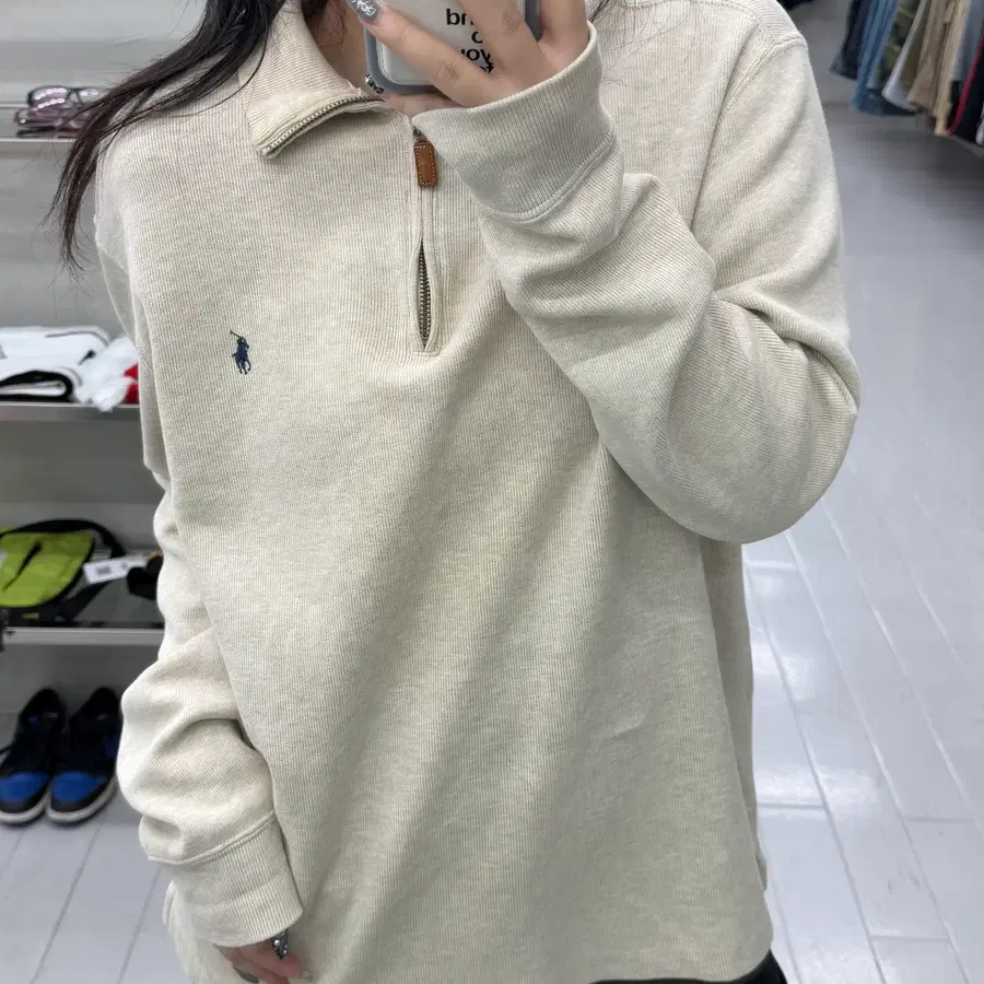 (M) 폴로 랄프로렌 00's 베이지 코튼 하프집업 니트