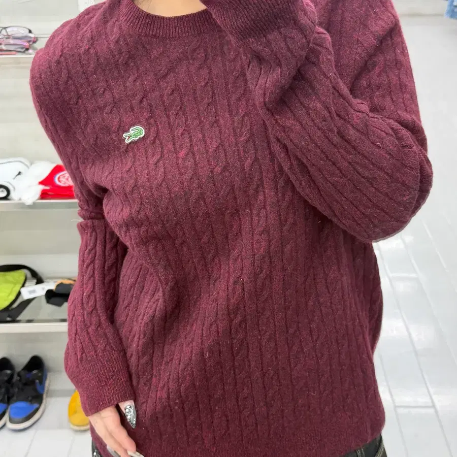 (M) 라코스테 꽈배기 케이블 울 크루넥 니트 스웨터