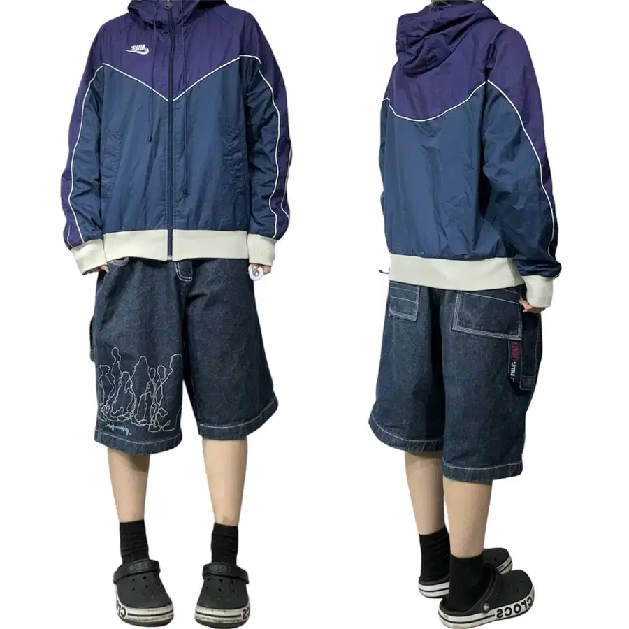 00s 나이키 퍼플 네이비 윈드러너 바람막이 후드 올드스쿨 트랙 자켓 M