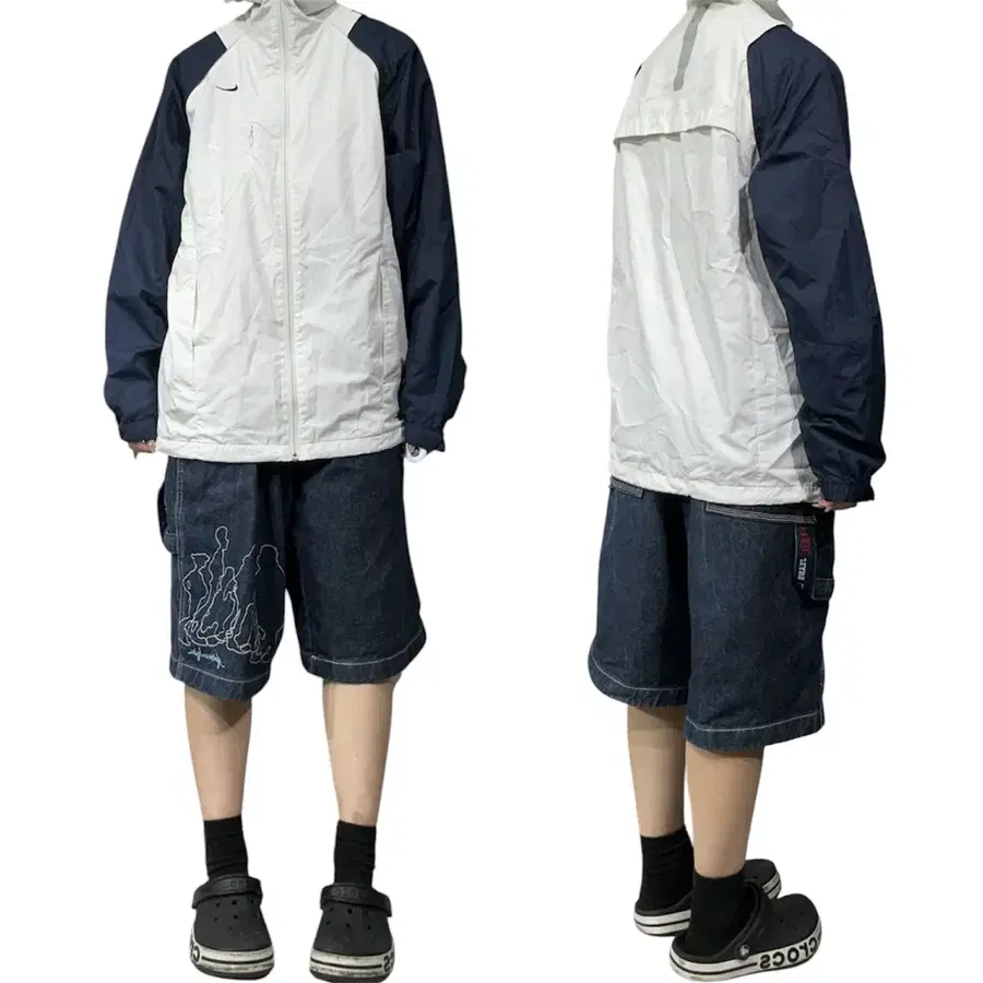 00s 나이키 화이트 네이비 오버핏 바람막이 올드스쿨 트랙 자켓 M
