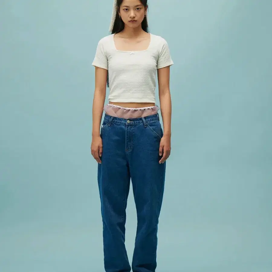 새상품) 플리즈프로젝트 리본 스퀘어넥 반팔 FREE