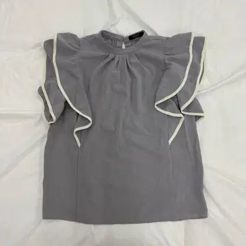 NOWNOW 블라우스 그레이 프릴 소매 파이핑 깔끔한 성숙/러블리 고급스러운