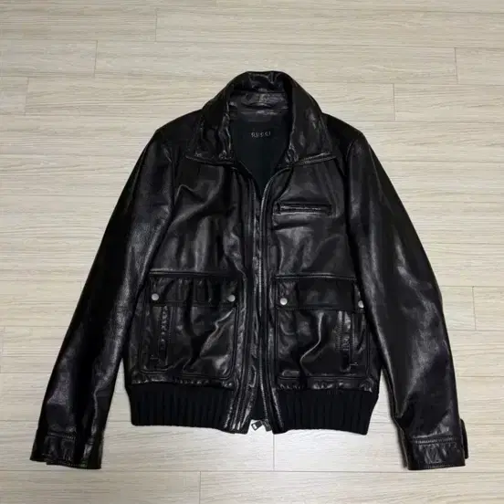 GUCCI 구찌 블랙 램스킨 레더 자켓 50