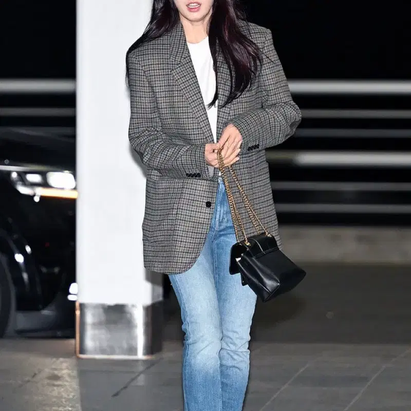 셀린느맛 자라 울 블렌드 체크 블레이저
