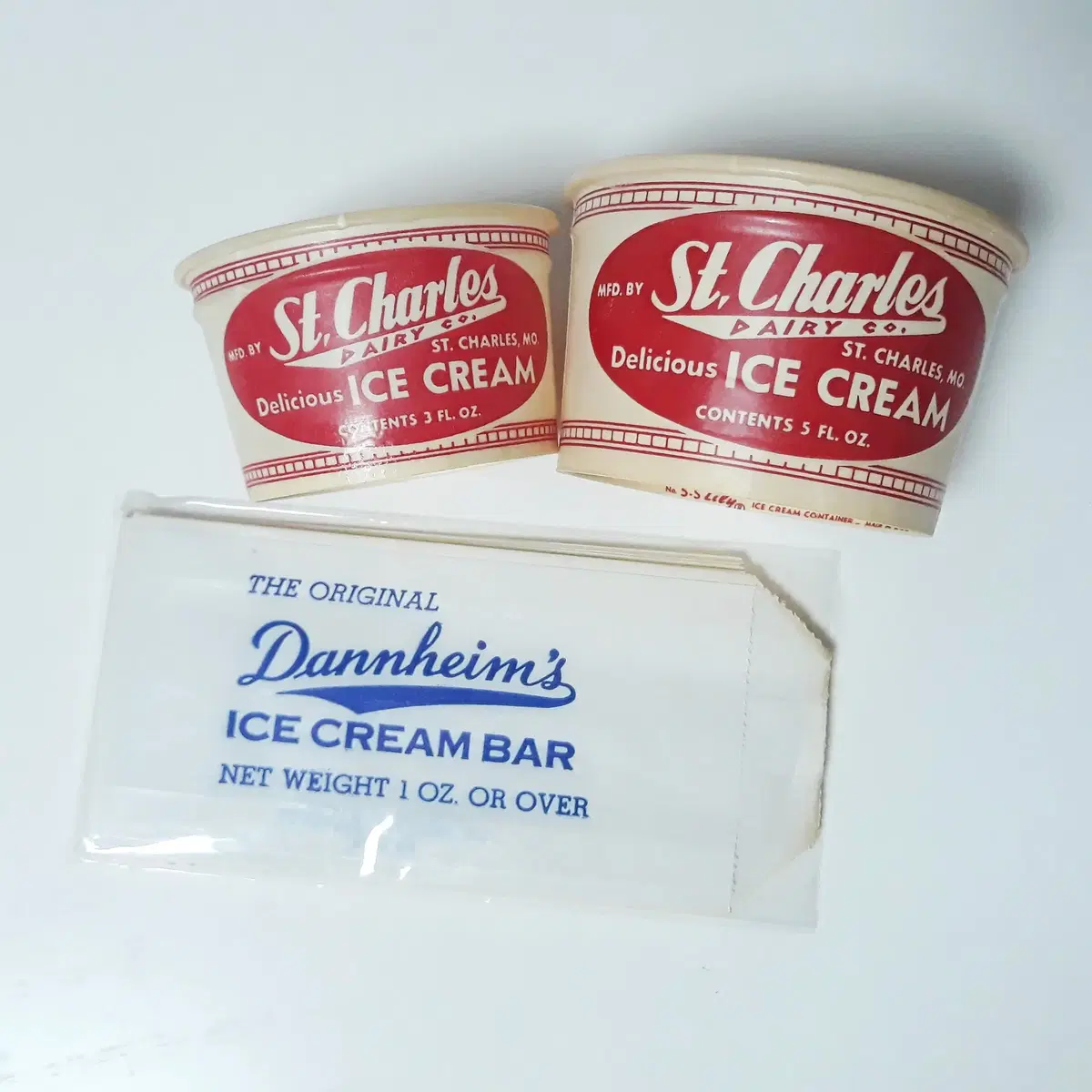 미국 빈티지 아이스크림 컵 & 포장지 세트 / St. Charles Dairy Co.