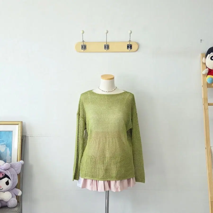 빈티지 만원샵 DEREK LAM 카키 그물 니트
