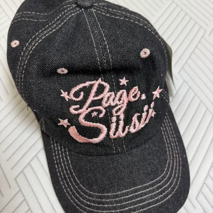 Page Siisii 데님 볼캡 핑크 자수