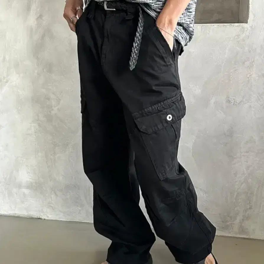 로랑 다잉 워싱 카고 팬츠 블랙 M