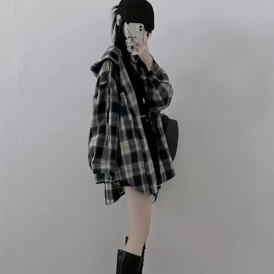 체크 남방 후드 셔츠