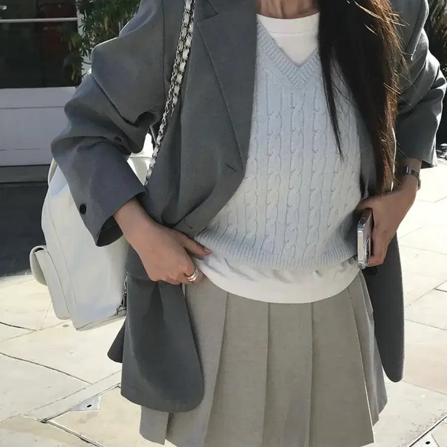 아카이브제이투유 스탠다드핏 케이블 니트 베스트 민트