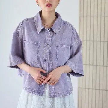 새상품급 LEPSIM 데님 BIG 숏 셔츠 퍼플