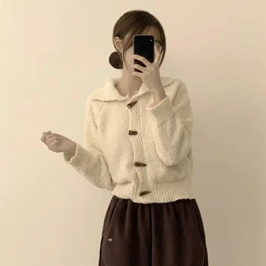 아이보리 카라 니트 가디건 떡볶이 코트