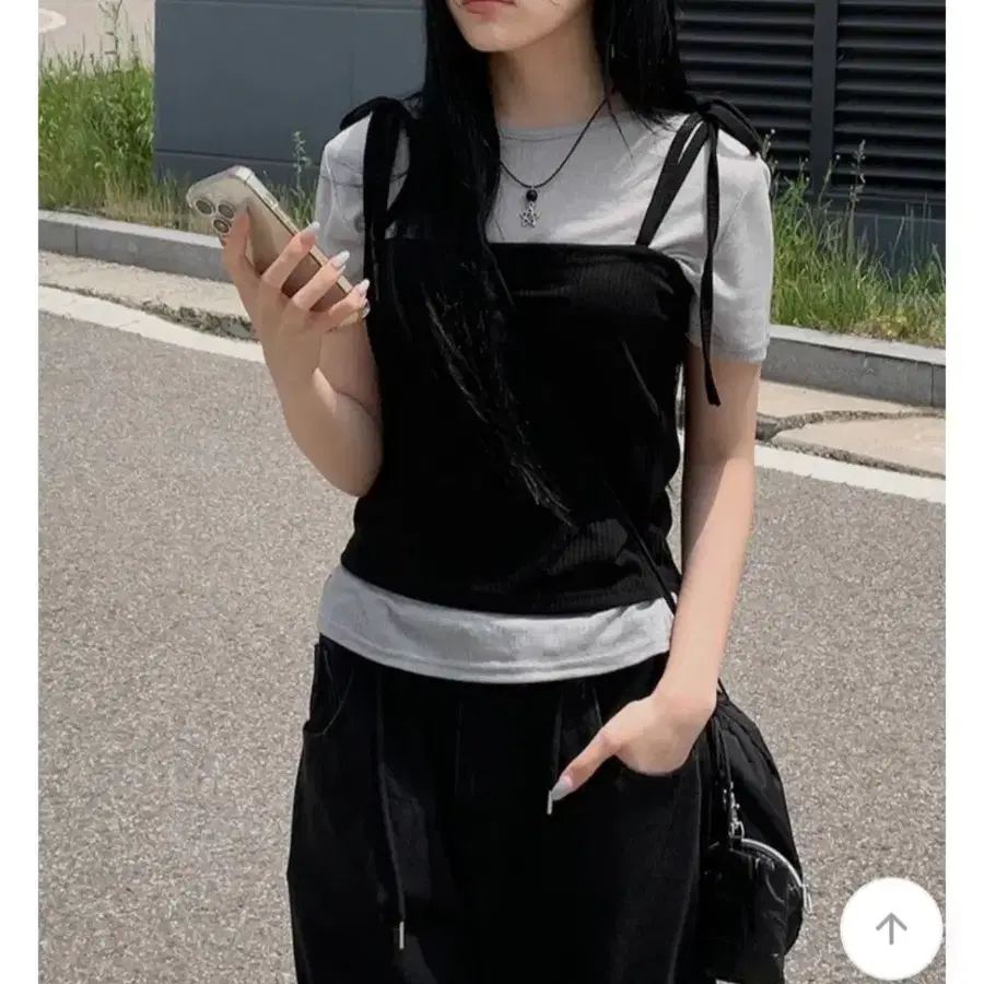 그레이 블랙 뷔스티에 나시 반팔티