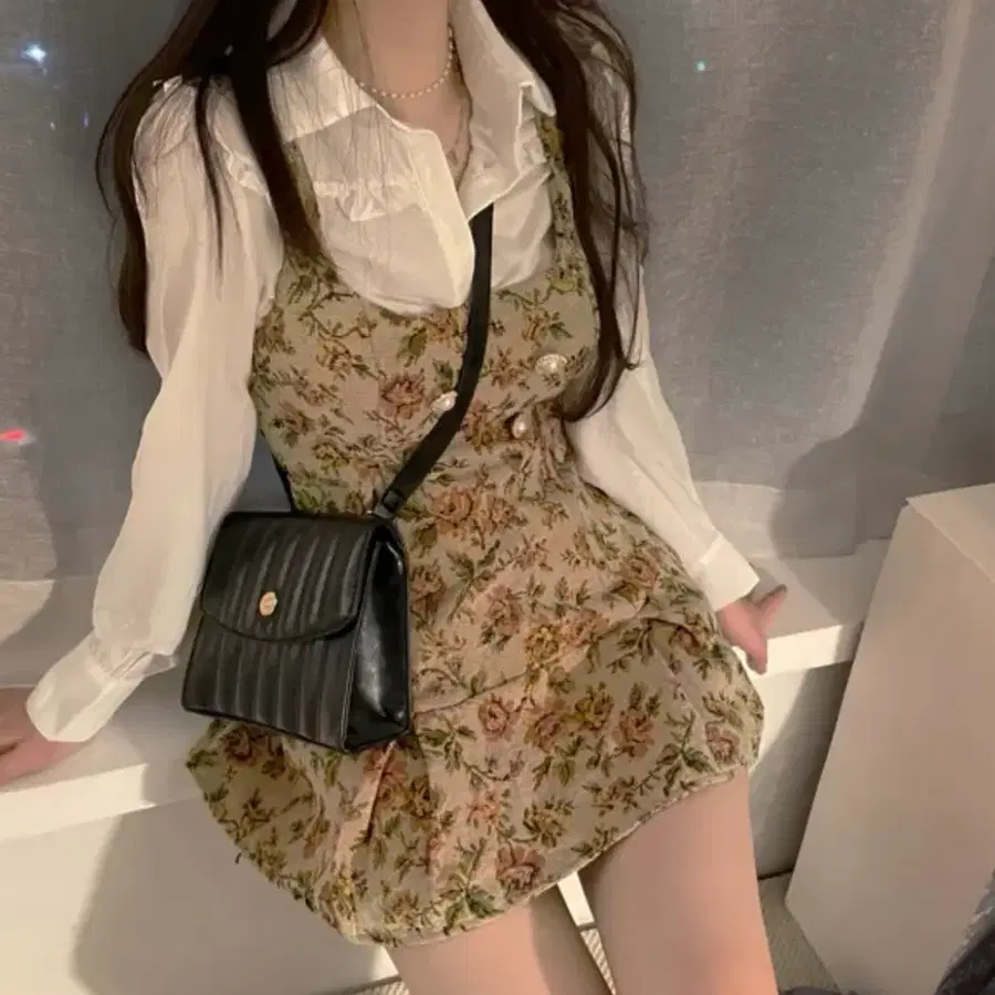 (중고)블라우스 뷔스티에 프릴 미니 원피스